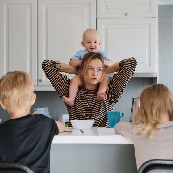 Frustrated Mom in need of professional house cleaning services.